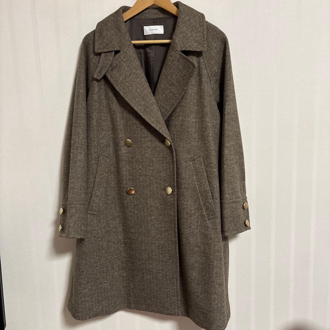 GLOBAL WORK 軽やかストレッチ襟2WAYロングコートSサイズ　ブラウン