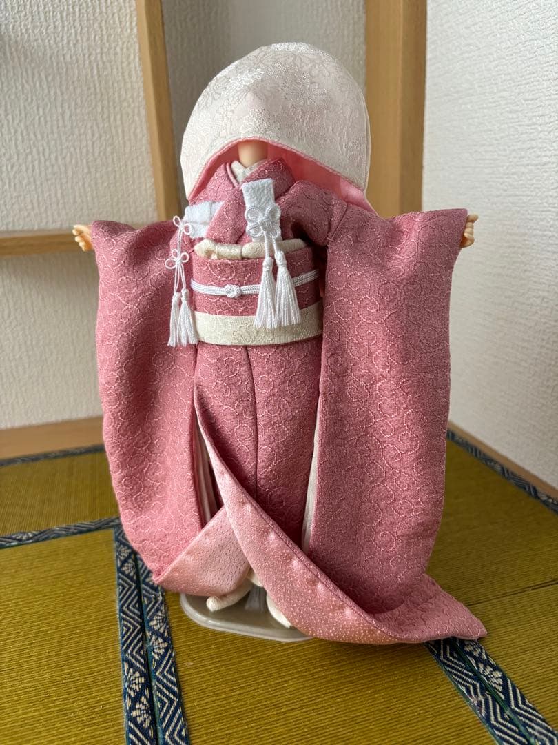 22cmドール 花嫁衣装　桃色×白無垢　正絹