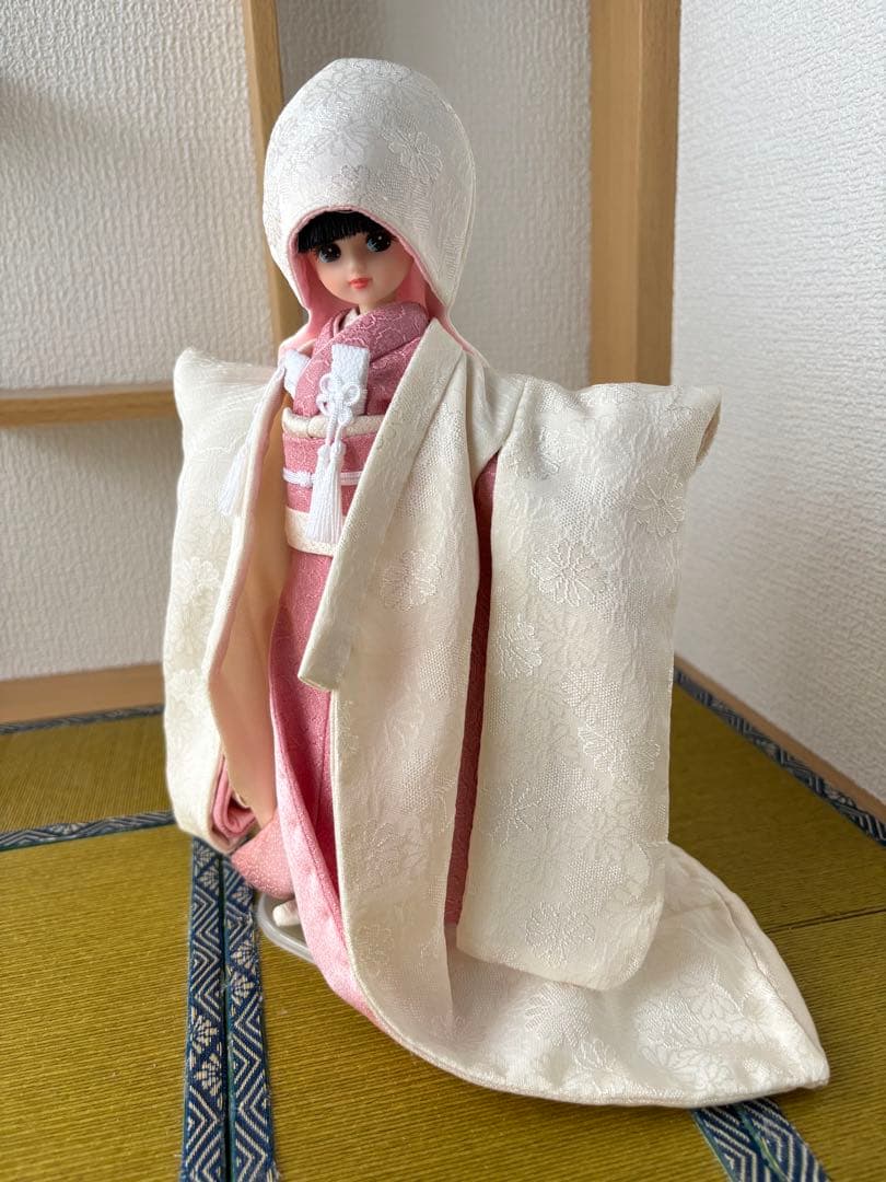 22cmドール 花嫁衣装　桃色×白無垢　正絹