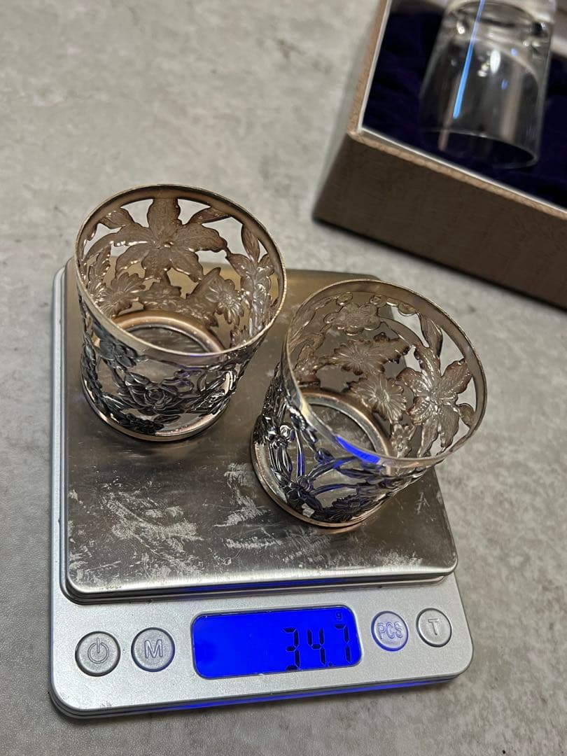 銀製 装飾 グラス 大丸謹製 箱付き 銀細工