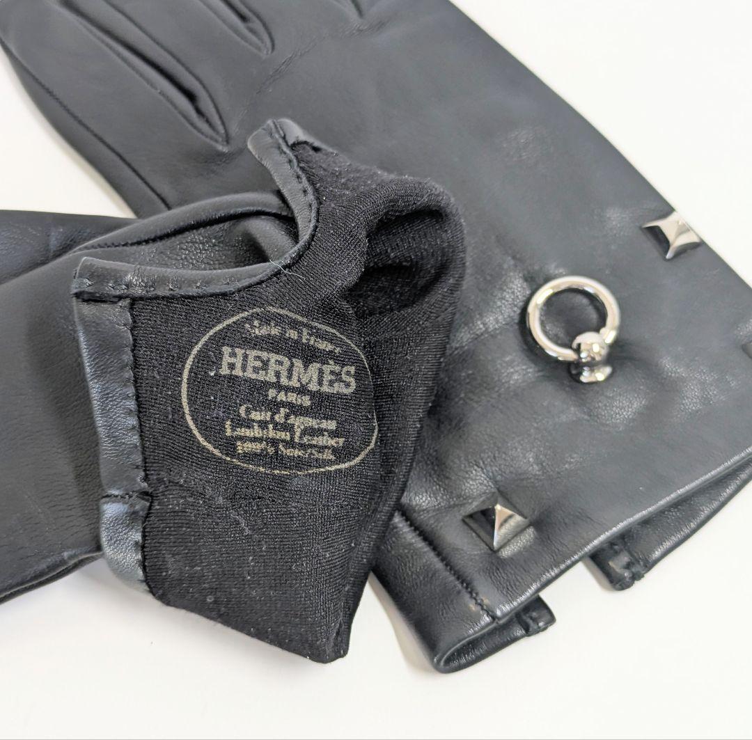 HERMES エルメス ブラック スタッズ ラムスキン グローブ 61/2
