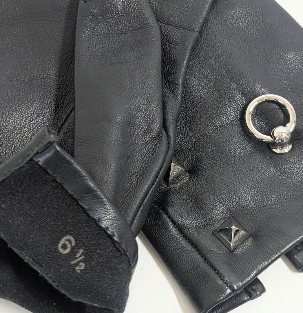 HERMES エルメス ブラック スタッズ ラムスキン グローブ 61/2