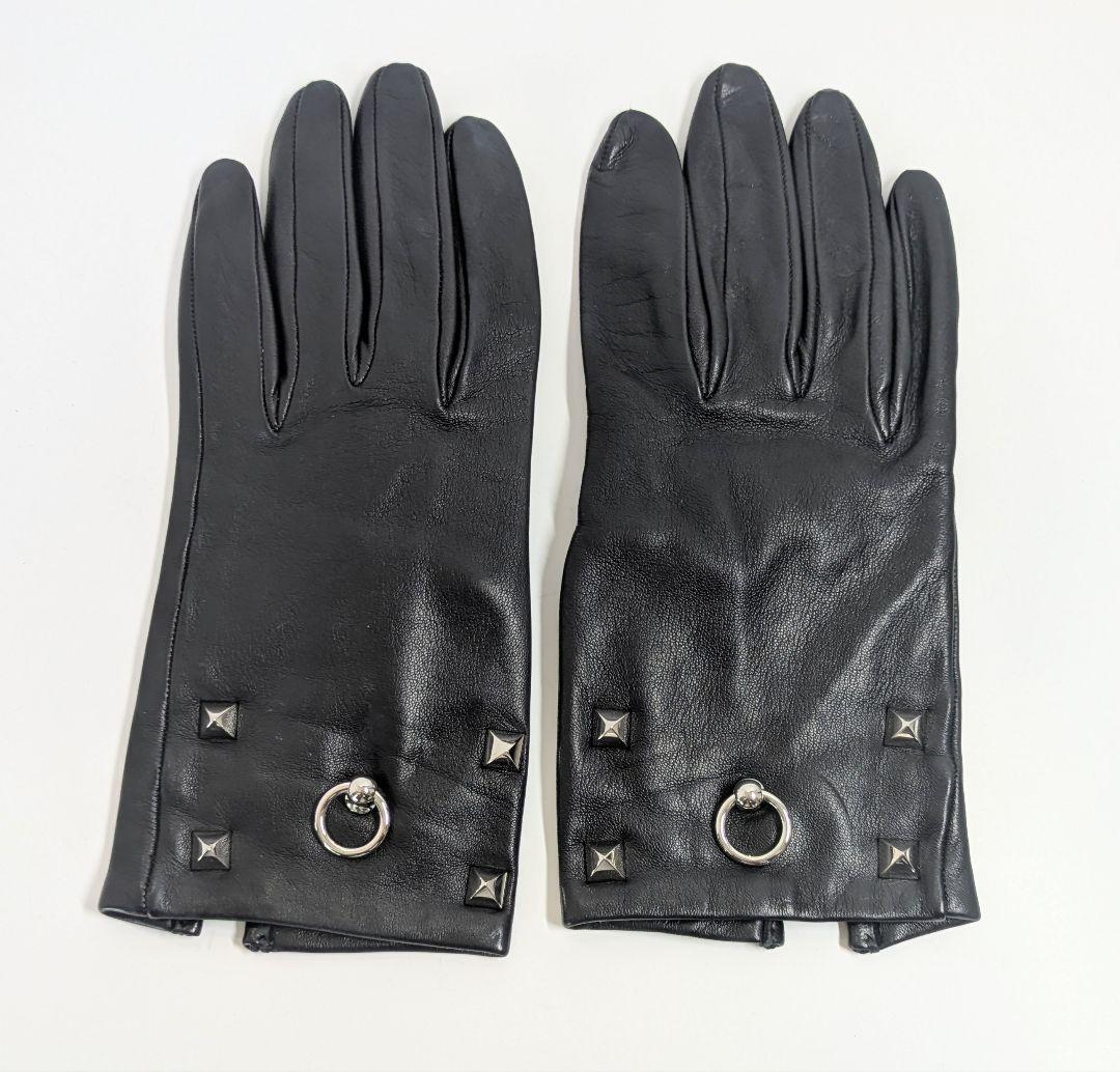 HERMES エルメス ブラック スタッズ ラムスキン グローブ 61/2