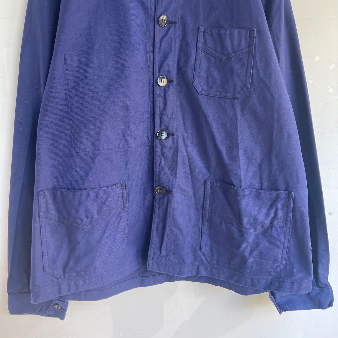 50s 60s フレンチ Vポケカバーオール ワークジャケット ユーロ 古着 青