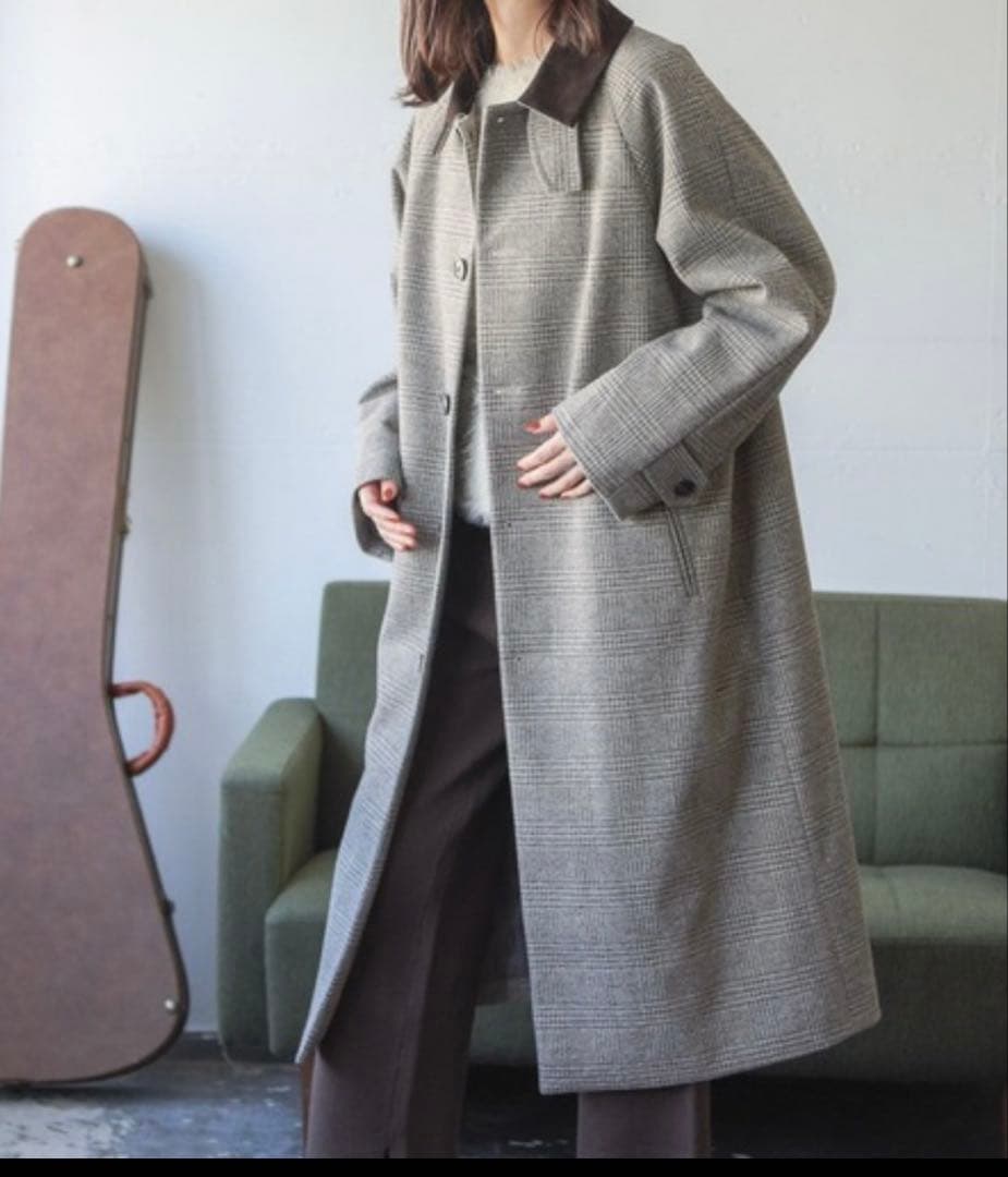 美品 ニコアンド ウーリーテックステンロングコート ロング丈 グレー ブラウンM