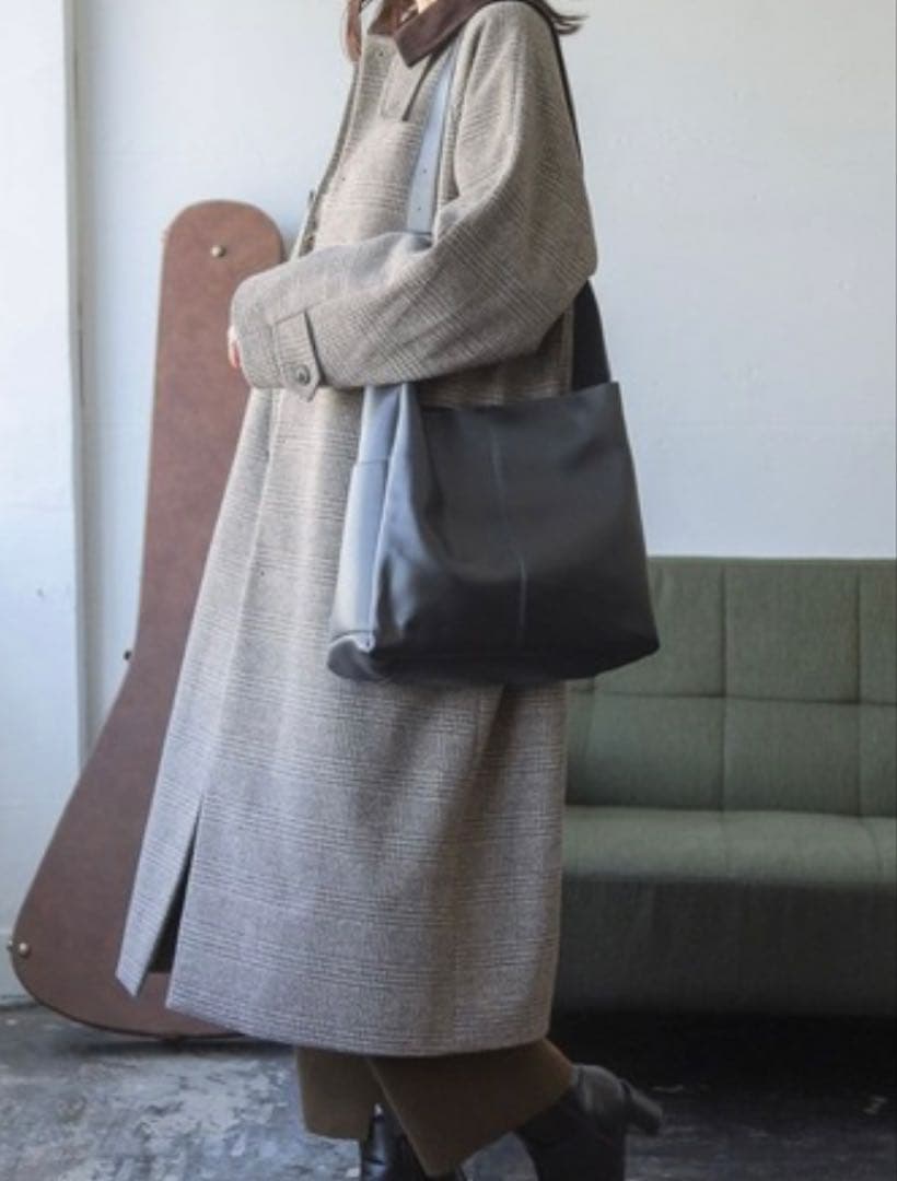 美品 ニコアンド ウーリーテックステンロングコート ロング丈 グレー ブラウンM