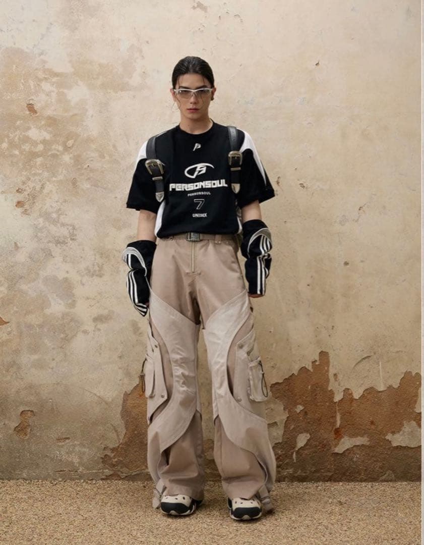 PERSONSOUL スプリット スリーブ レーシング T シャツ