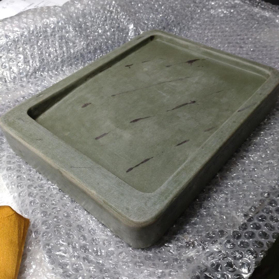 清代 上浣造 雲龍鳳凰彫刻 緑端渓硯 箱付 書道具