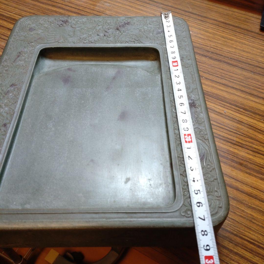 清代 上浣造 雲龍鳳凰彫刻 緑端渓硯 箱付 書道具