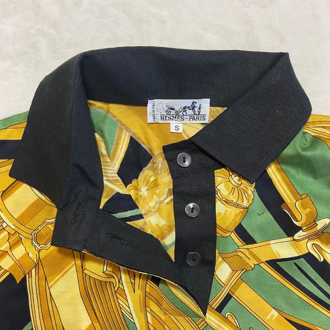 【未使用】エルメス HERMES RYTHMES 半袖 ポロシャツ 馬車柄 S