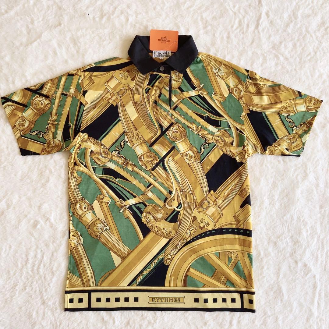 【未使用】エルメス HERMES RYTHMES 半袖 ポロシャツ 馬車柄 S