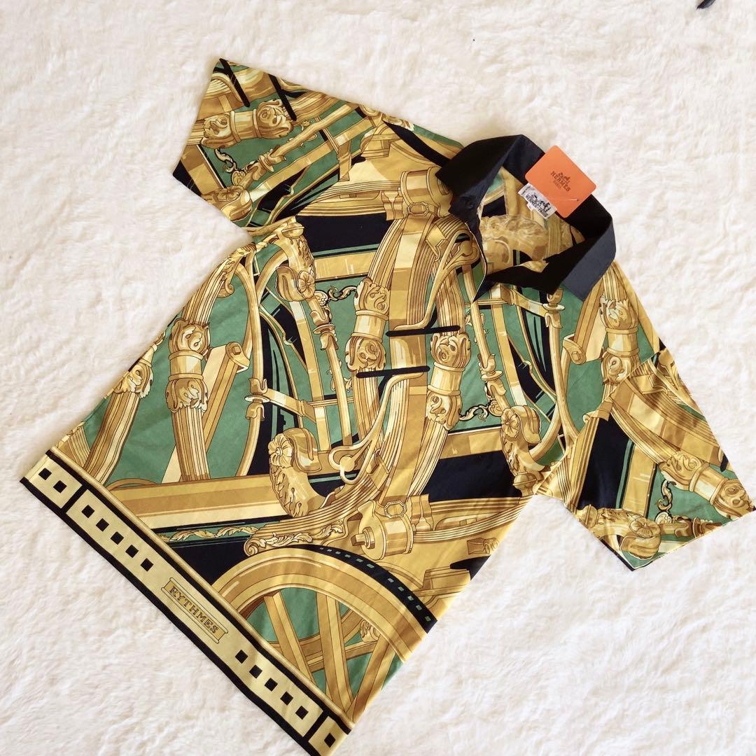 【未使用】エルメス HERMES RYTHMES 半袖 ポロシャツ 馬車柄 S