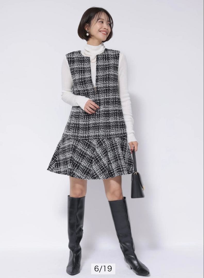 新品☆人気☆ アプワイザーリッシェ　ツイードペプラムミニワンピース