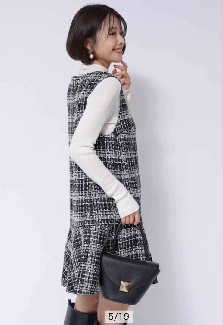 新品☆人気☆ アプワイザーリッシェ　ツイードペプラムミニワンピース