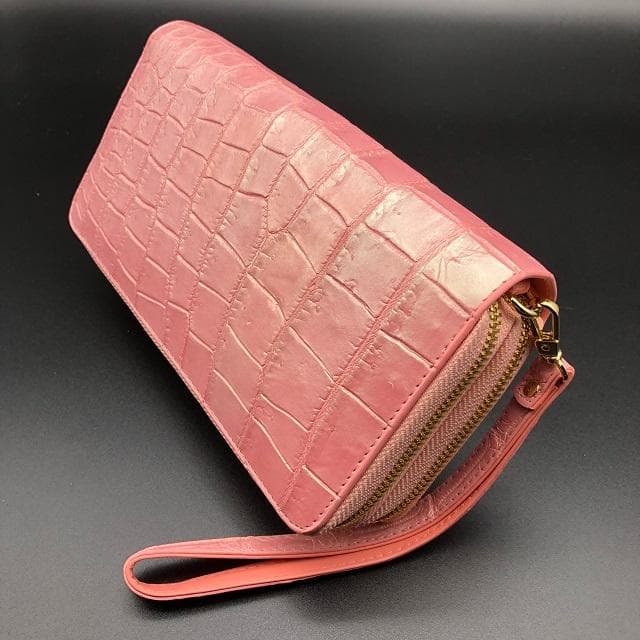 フォロー割適用　本物クロコ・パール・一枚革　シャムクロコダイル　ダブル　長財布2