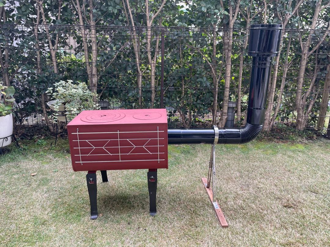 新保製作所　カラー角型窓付きガード付薪ストーブ／ホーロー煙突／バッグ　セット