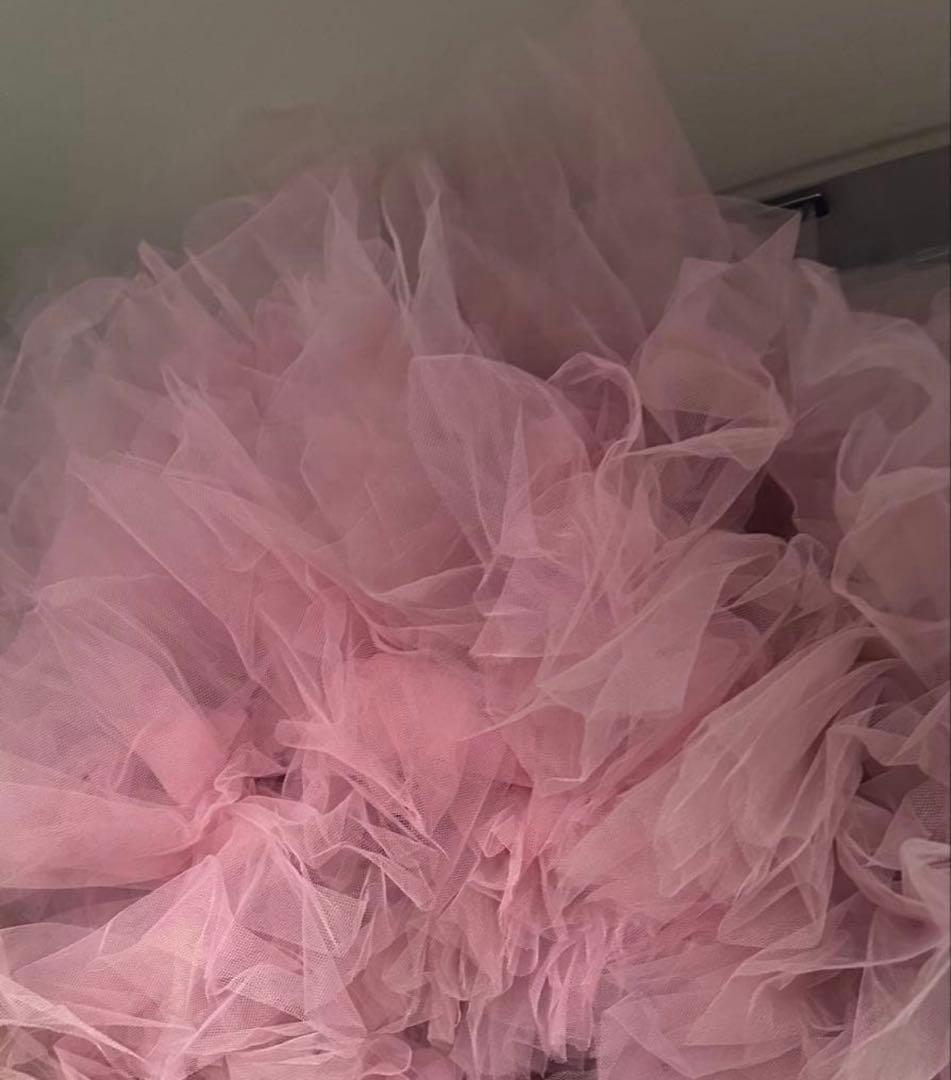 【新品未使用】ウェディンドレス　ピンク　チュールドレス フリルデザイン