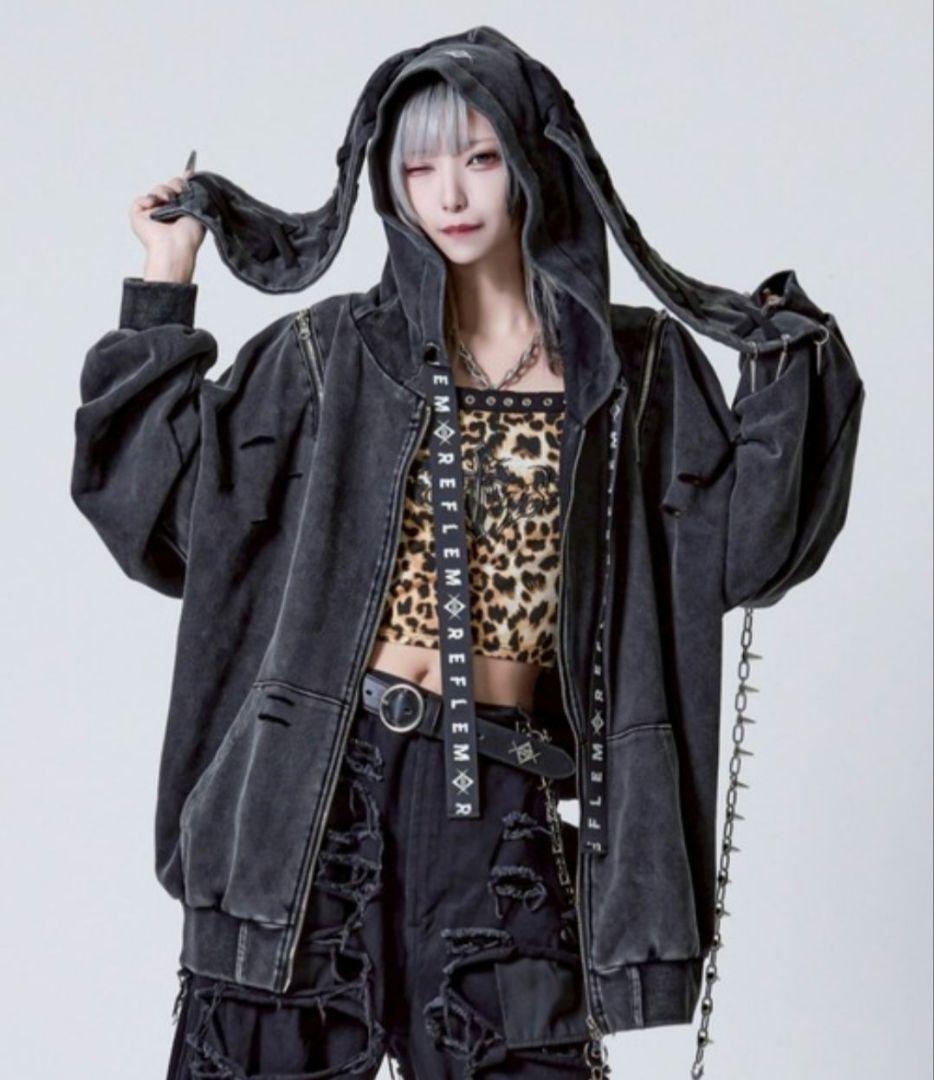 REFLEM レフレム うさ耳チェーン付きZIPパーカー　グレー