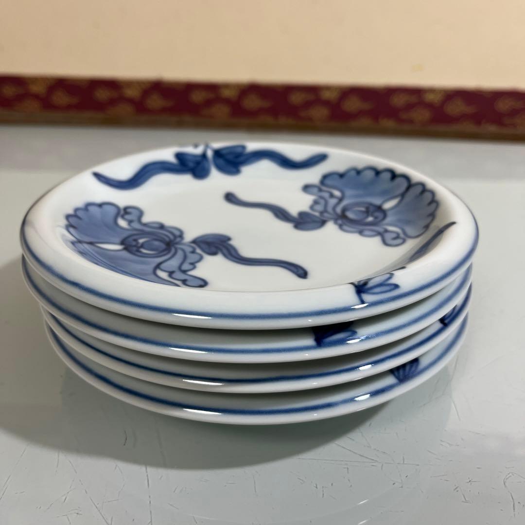 源右衛門　染付唐花牡丹　銘々皿4枚