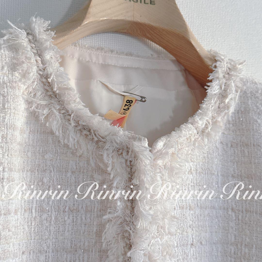 【美品】ANAYI リボンヤーンツイードクルージャケット 38