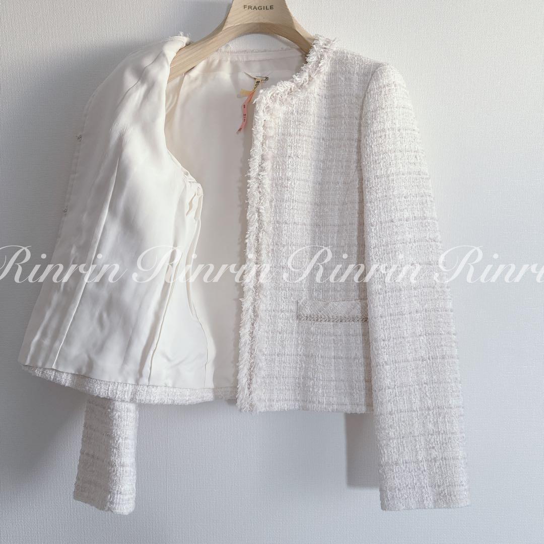 【美品】ANAYI リボンヤーンツイードクルージャケット 38