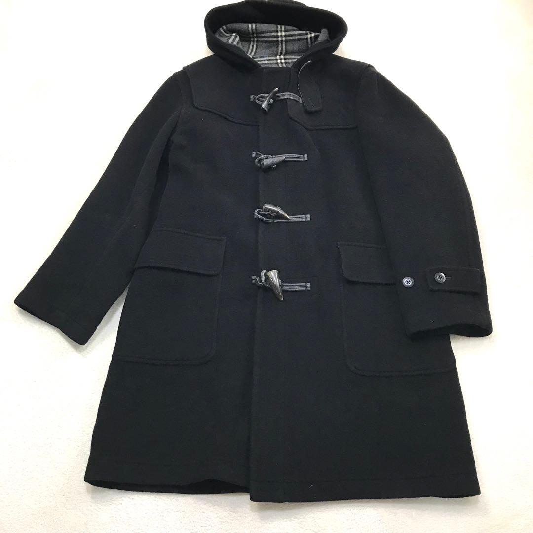 バーバリーブラックレーベル 黒 ダッフルコート ノバチェック L
