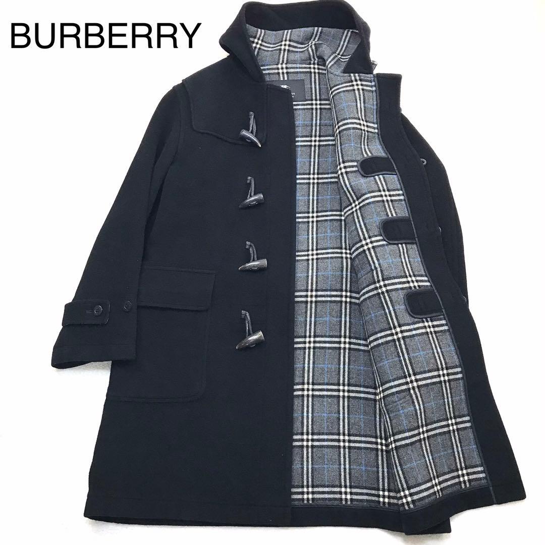 バーバリーブラックレーベル 黒 ダッフルコート ノバチェック L
