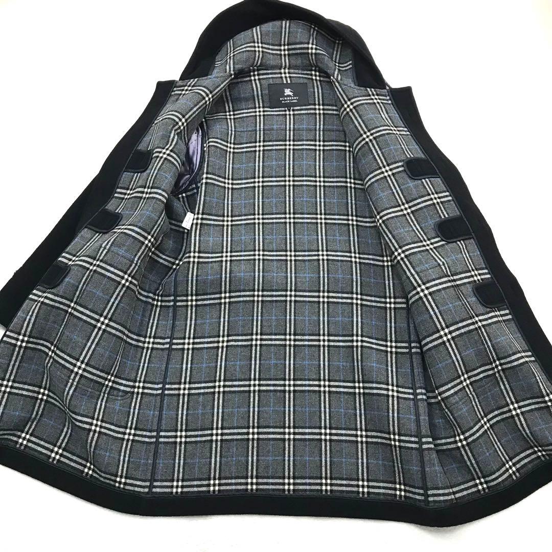 バーバリーブラックレーベル 黒 ダッフルコート ノバチェック L