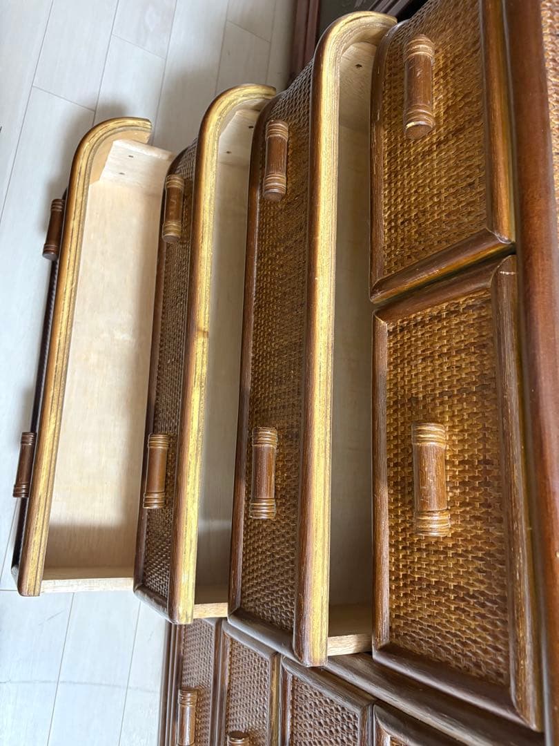 昭和レトロ ラタンチェスト サイドボード サイドチェスト 4段10杯 古家具