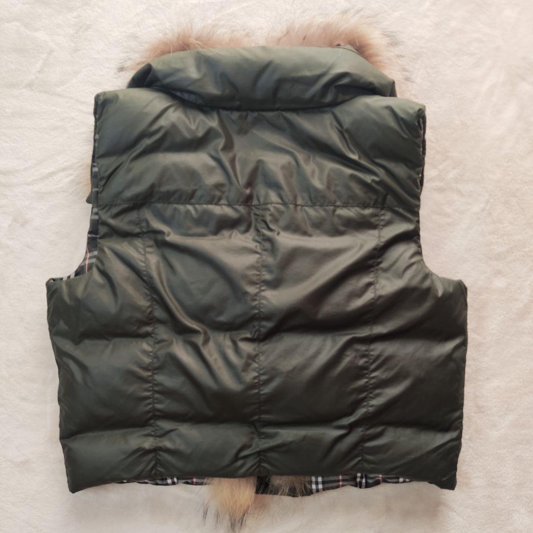 【未使用タグ付き】バーバリーブルーレーベル、ダウンベスト、ラクーンファー、カーキ