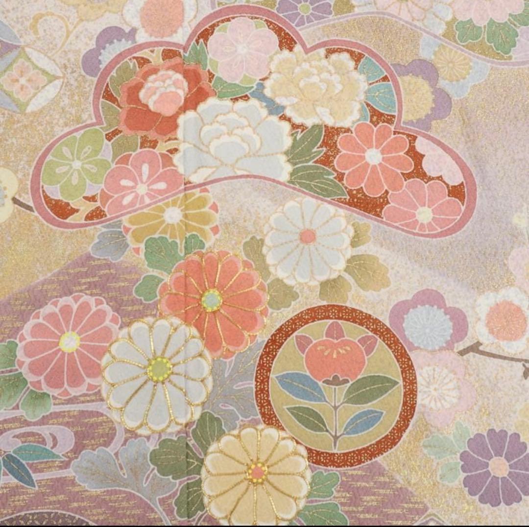 長尺◆訪問着　吉祥文松竹梅花々文　袷正絹着物【着物のみ】