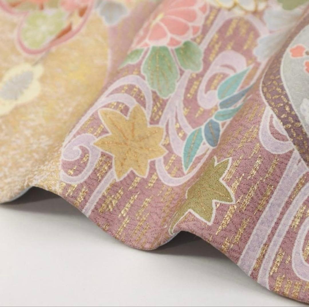 長尺◆訪問着　吉祥文松竹梅花々文　袷正絹着物【着物のみ】