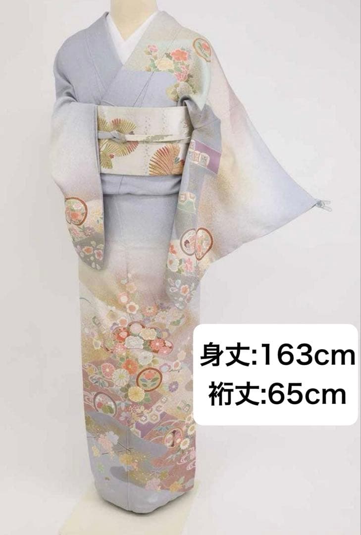 長尺◆訪問着　吉祥文松竹梅花々文　袷正絹着物【着物のみ】