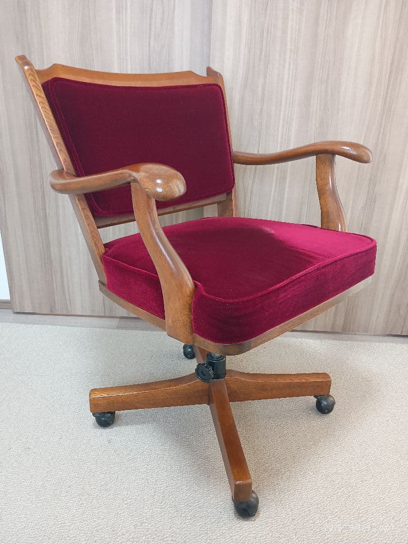 【週末値引】カリモク コロニアル デスクチェア ベロア赤【最大値下】