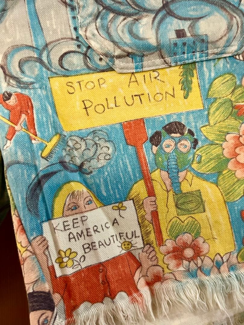 60〜70'sヴィンテージ　メッセージプリントファブリック　カットオフパンツ