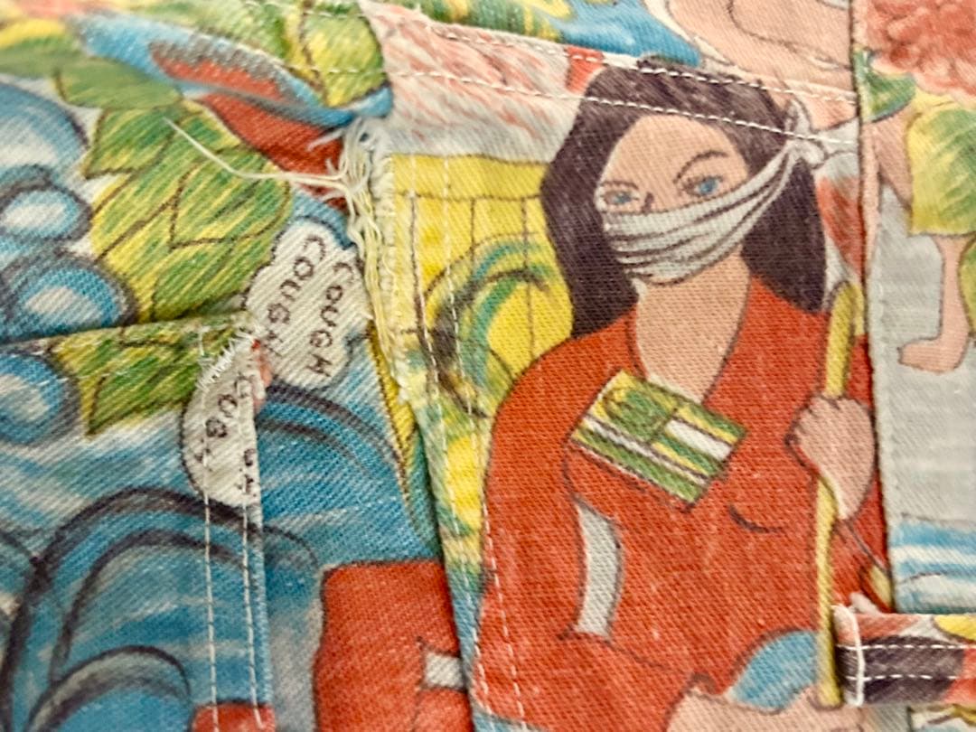 60〜70'sヴィンテージ　メッセージプリントファブリック　カットオフパンツ