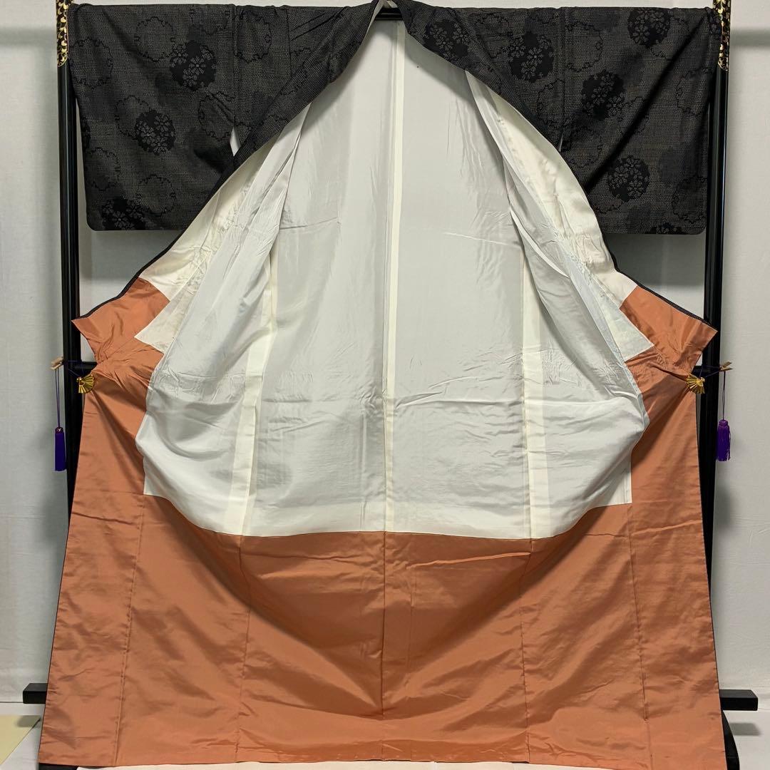 D219 本場結城紬　雪輪　花　正絹　着物　袷