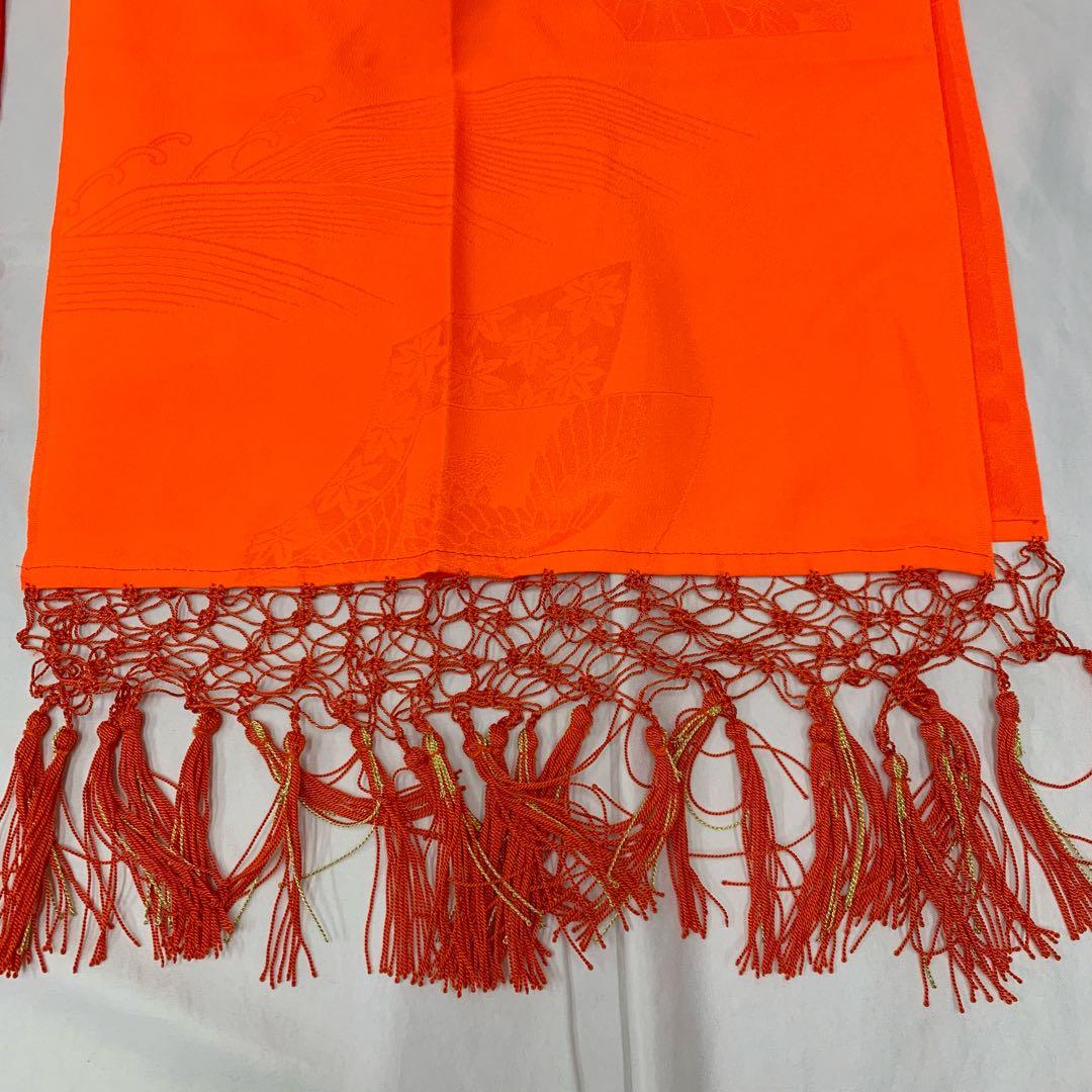 508ag21,オレンジしごき□七五三 七歳 女児 着物&袋帯(おまけ) 紅型風