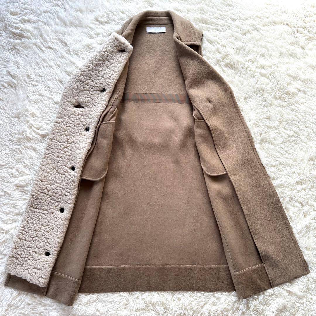 HARUNOBUMURATA ロングジレ ウール ボア着脱可能 ベージュ 38