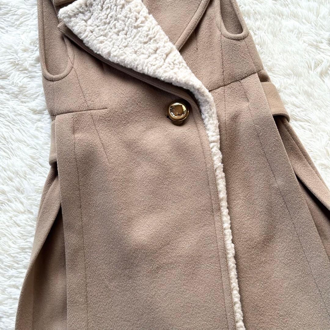 HARUNOBUMURATA ロングジレ ウール ボア着脱可能 ベージュ 38