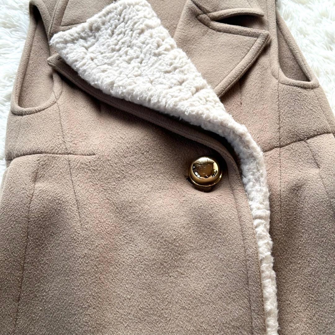 HARUNOBUMURATA ロングジレ ウール ボア着脱可能 ベージュ 38