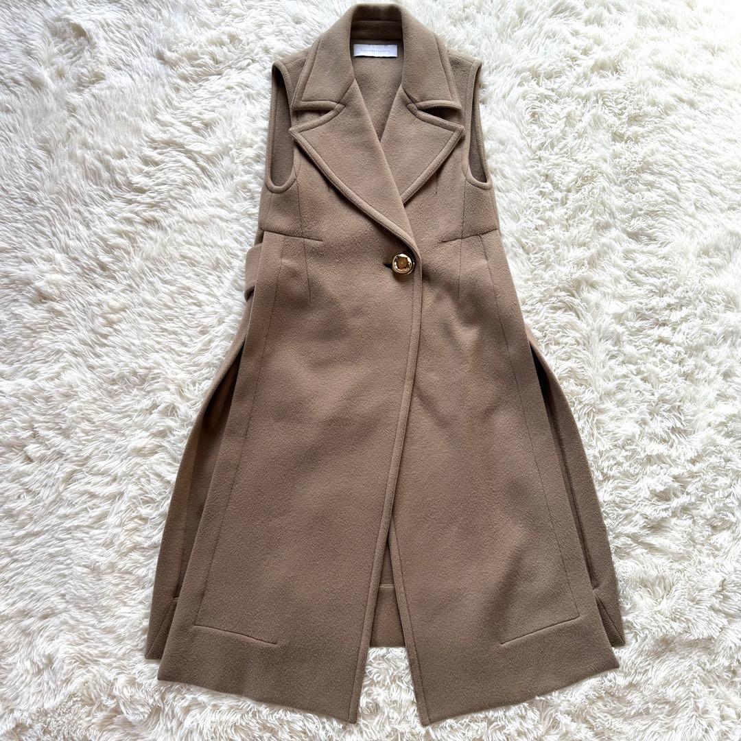 HARUNOBUMURATA ロングジレ ウール ボア着脱可能 ベージュ 38