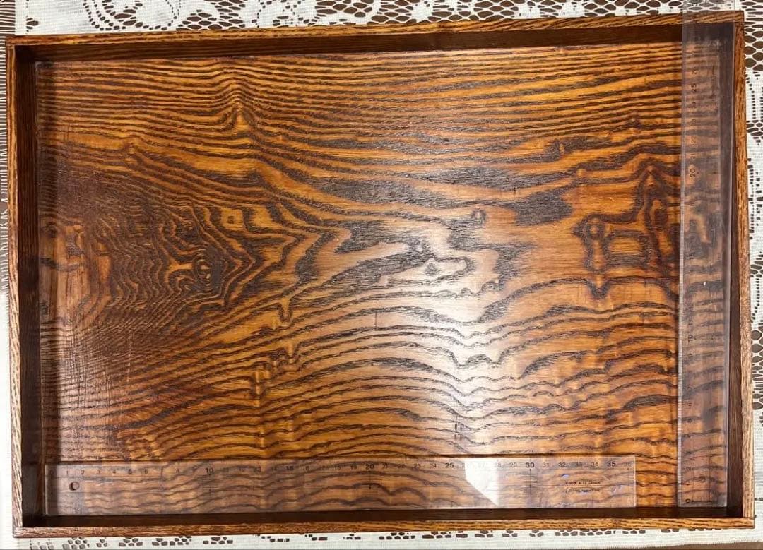 特別値下げ　稀少セン玉杢材　指物　角盆トレイ　約45cm×30cm