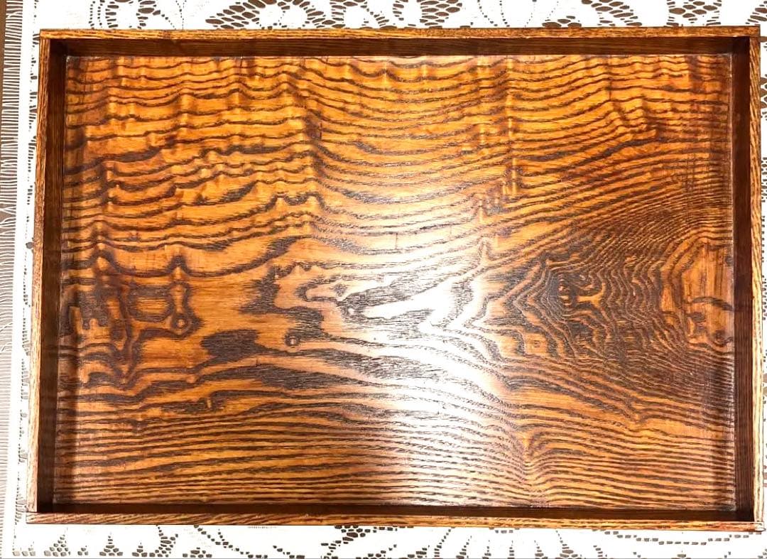 特別値下げ　稀少セン玉杢材　指物　角盆トレイ　約45cm×30cm