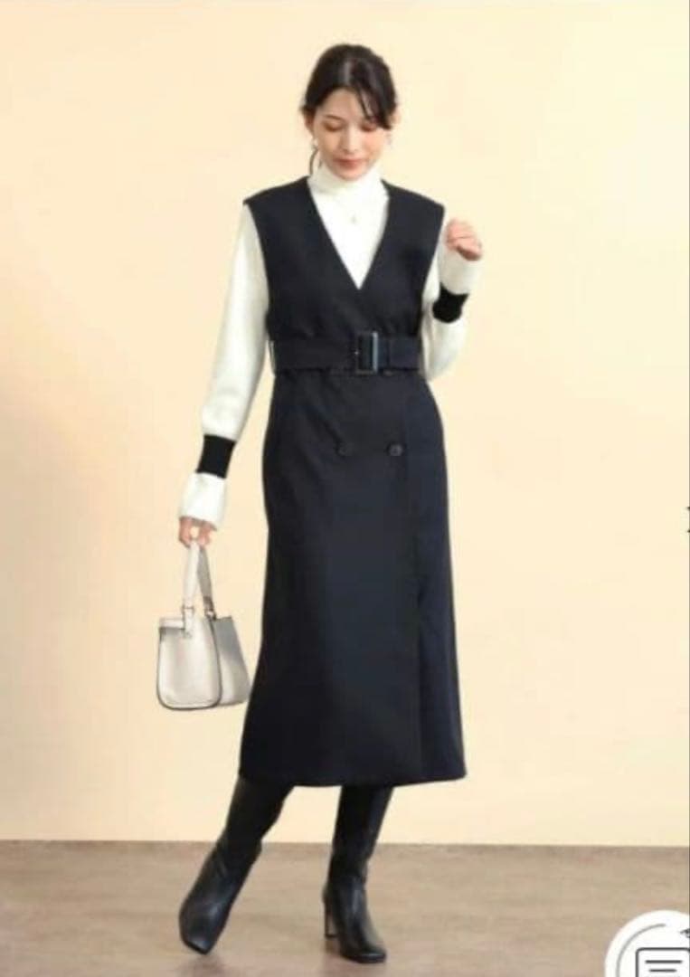 FENNEL ベルト付きロングジレワンピース 黒