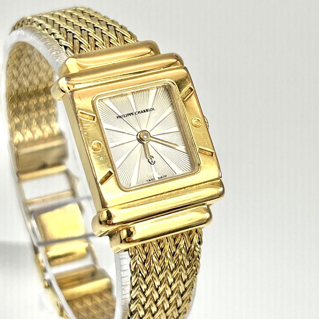 新品電池✨　シャリオール サントロペ スクエア ゴールド　ギョーシェ　腕時計