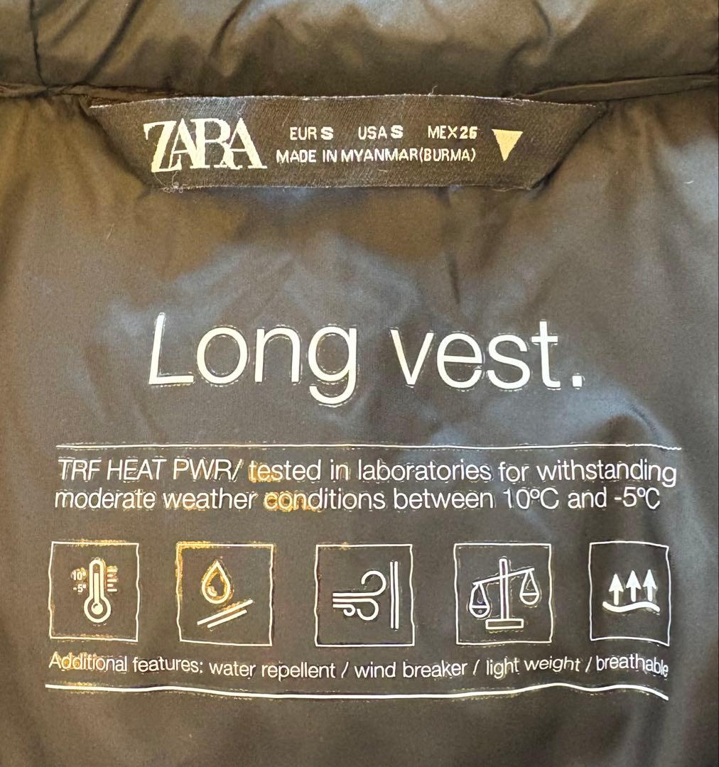 美品☆ZARAロングダウンベスト ☆ブラック☆S（Ｍ〜Ｌ）☆多機能的☆フード付