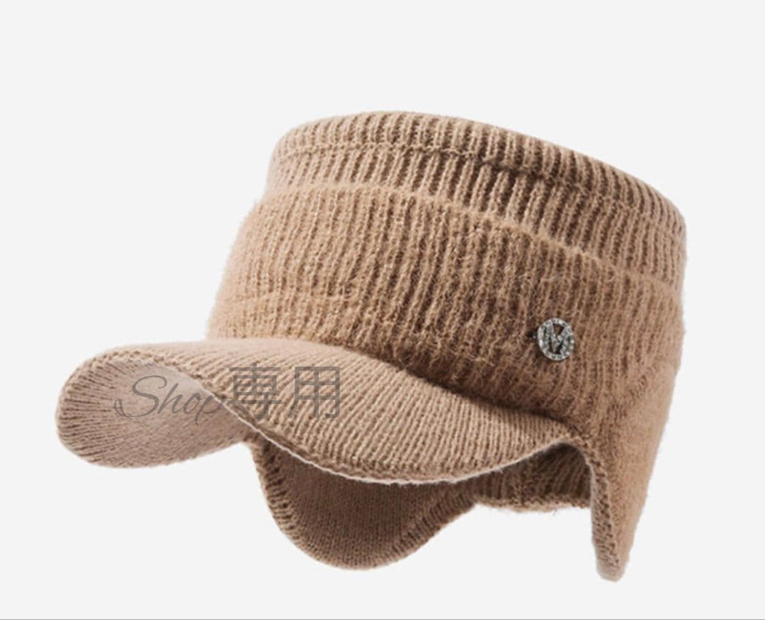 【人気】グレー　秋冬　帽子　耳当て　サンバイザー　ニット帽　ゴルフ　レディース