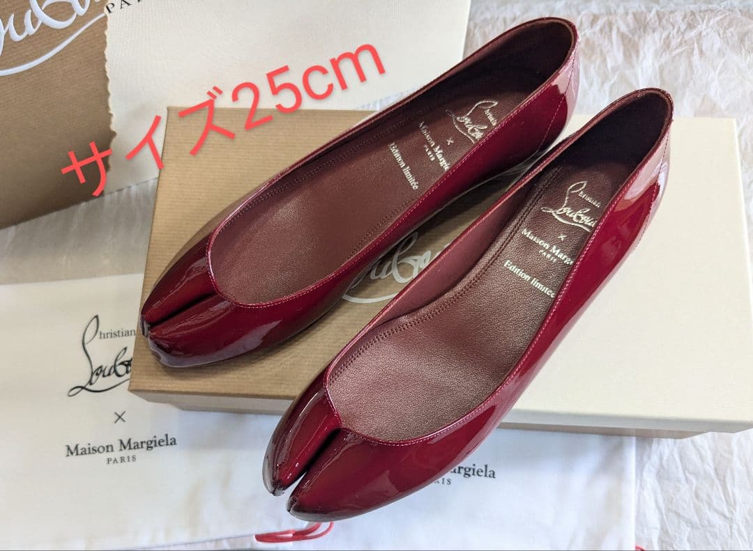 新品♪25cmルブタン×マルジェラ*フラットシューズ奇跡のコラボ赤♪