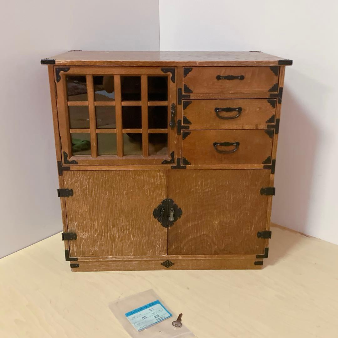 からくり箪笥　耐火金庫付き　アンティーク　昭和レトロ　小物入れ　鍵　ナンバー付き